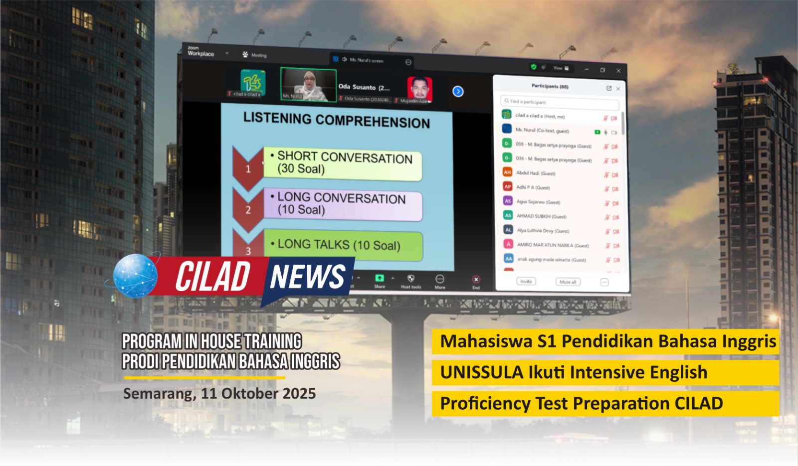 Mahasiswa S1 Pendidikan Bahasa Inggris UNISSULA Ikuti Intensive English Proficiency Test Preparation CILAD